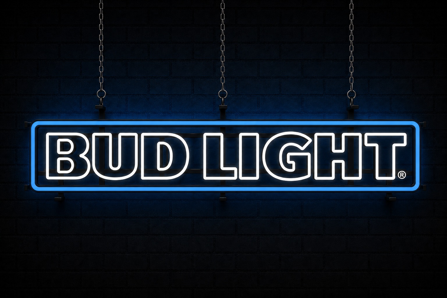 Bright illuminated Bud Light sign